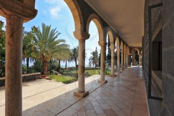 Marble Gallery overlooks the Sea of Galilee. Christian monastery and church
