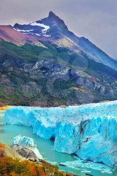 Los Glaciares National Park in Argentina. Colossal Perito Moreno glacier in Lake Argentino. Sunny summer day in February