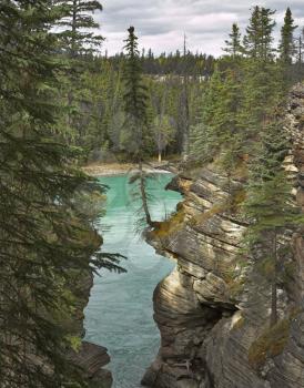 Falls Athabasca in a deep canyon in the north of Canada

