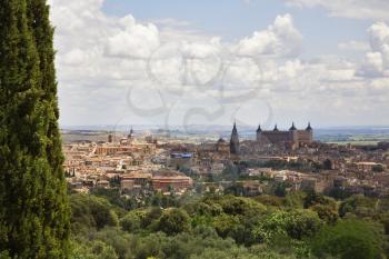 Panorama of ancient city Toledo in fine May midday
