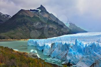 Colossal Perito Moreno glacier in Lake Argentino. Los Glaciares National Park in Argentina. Sunny summer day in February