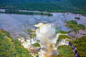 Devil's Throat - largest waterfall  of the Iguazu River in South America. Picture taken from a helicopter