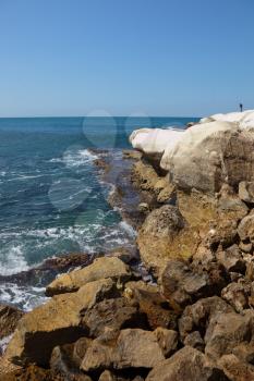 Northern border of Israel. Snow-white rocks and grottoes Rosch-a-Nikra