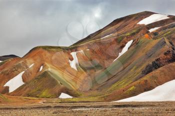 Rhyolite mountains. Colorful smooth mountains in the Icelandic reserve Landmannalaugar