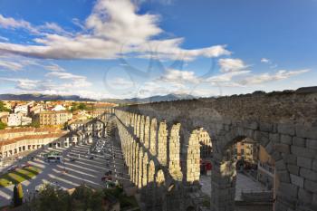 Modern Segovia and ancient Roman aqueduct
