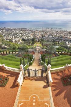 Tremendous solemn landscape - Bahay sacred places, Haifa and Mediterranean sea