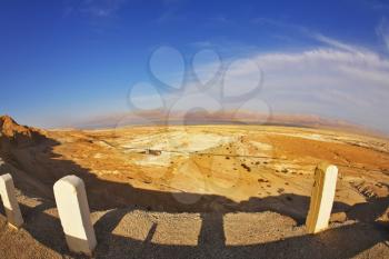 Roadside of highway in the stone desert, photographed by an objective the Fish eye