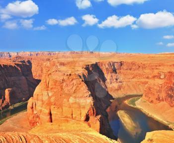 Red Desert in the Navajo Reservation. The famous Colorado River in the picturesque Horseshoe bend. 