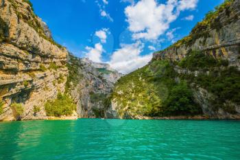 Mercantour National Park, Provence. Azure water of the river Verdon, covered with small ripples in the wind