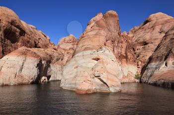 The artificial lake Powell which has arisen in flood of the river Colorado on the earths of an American Indian reservation. Magnificent and picturesque lake Powell. 