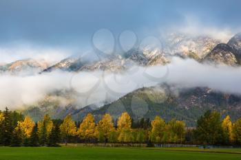 Gorgeous autumn in the Rocky Mountains. Golf courses in Banff