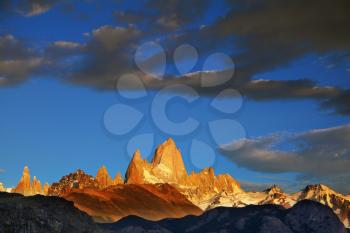Sunrise over the magnificent peak of Fitzroy in Patagonia.