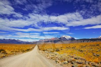 The road in the desert. The endless pampas in Patagonia, Argentina