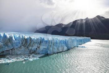 Los Glaciares National Park in Patagonia. Colossal Perito Moreno glacier in Lake Argentino. Sunny summer day