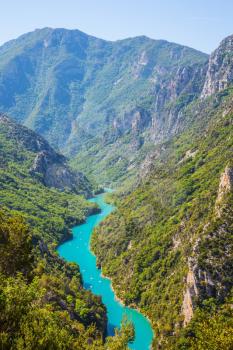 Canyon of Verdon, Provence, France. Emerald water of the river is flowing at the bottom of the gorge
