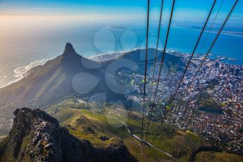 Travel to Africa. Panorama Cape Town, photographed from  cableway cabin. The concept of active tourism and recreation