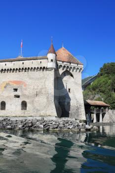 Magnificent medieval castle Chillon on Lake Geneva in Switzerland