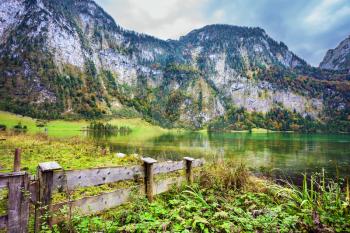  Pretty lake Konigssee. Berchtesgaden in Germany. Picture taken from on board tourist boats. The concept of ecotourism