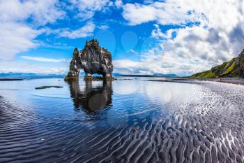  Northwest Iceland. Hvitserkur - basalt rock in the form of a huge mammoth. The concept of extreme northern tourism