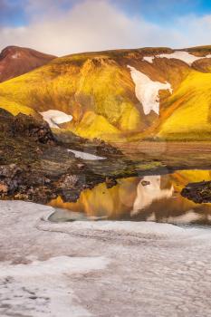 Magic sunrise in the Arctic. Morning light illuminates the mountains and glaciers national park in Iceland