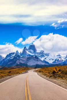  The highway crosses Patagonia and leads to majestic mountains of Fitzroy. The road through desert