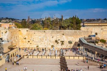 The area of the Western Wall of the Temple. Autumn holiday Sukkot. Soon evening