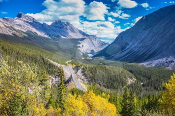 Canadian Rockies, Banff National Park. Scenic magnificent canyon on sunny autumn day. Canyoning excellent highway passes