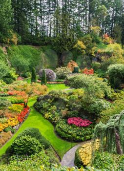 Butchart Gardens - set of beautiful gardens on Vancouver Island, Canada. Sunken Garden - the central and most beautiful part of park complex