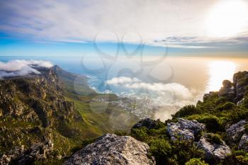 National Park Table Mountain South Africa, Cape Town. View of the sunset in the Atlantic Ocean