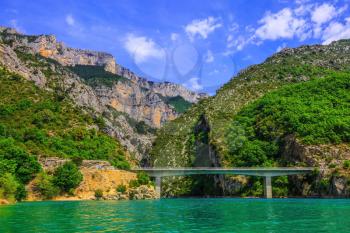 The magnificent bridge over the canyon and river Verdon.  National park Merkantur, Provence, France