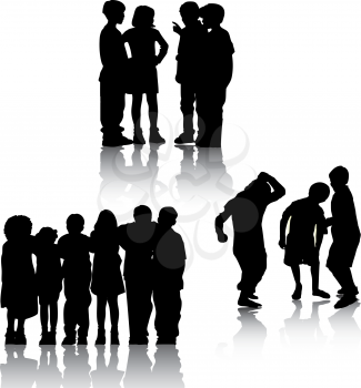 Royalty Free Clipart Image of Three Groups of Children