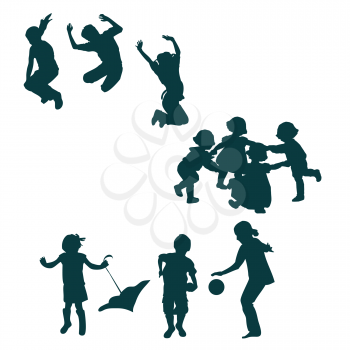 Royalty Free Clipart Image of Three Groups of Playing Children
