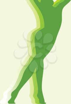 Royalty Free Clipart Image of a Green Silhouette of a Woman in Three Layers