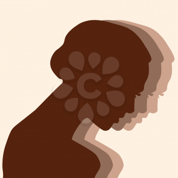 Royalty Free Clipart Image of Three Layers of a Woman's Profile