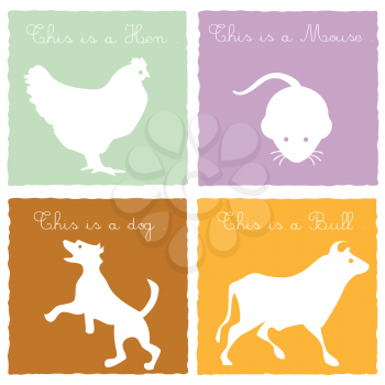 Royalty Free Clipart Image of Animals on Four Backgrounds