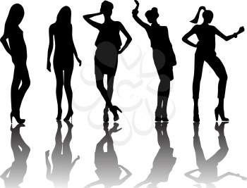Royalty Free Clipart Image of Five Women in Silhouette