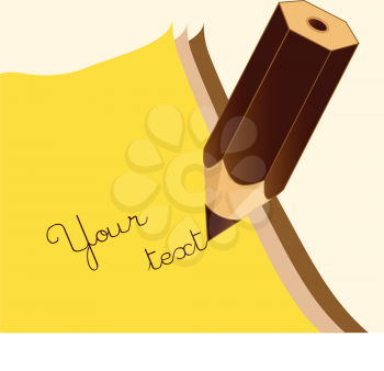 Royalty Free Clipart Image of a Brown Crayon Writing Your Text on Yellow Paper
