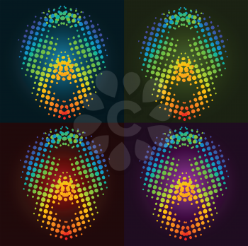 Royalty Free Clipart Image of Dotted, Coloured Skulls