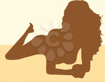 Royalty Free Clipart Image of a Silhouette in Brown of a Beautiful Woman Lying Down