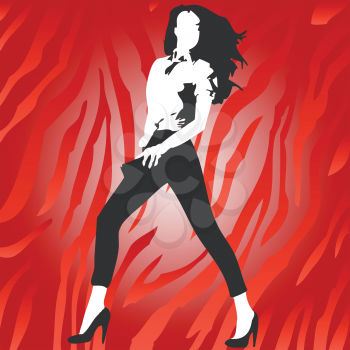 Royalty Free Clipart Image of a Faceless Woman on Red Striped Print