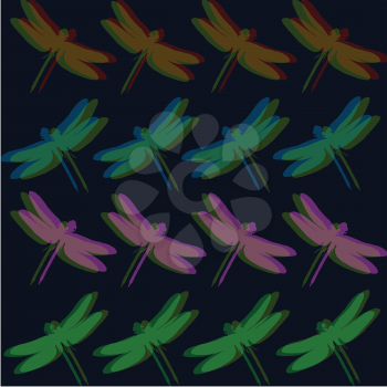 Royalty Free Clipart Image of a Dragonfly Pattern on Black