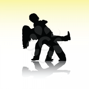Royalty Free Clipart Image of a Boy and Girl Silhouette Dancing a Tango