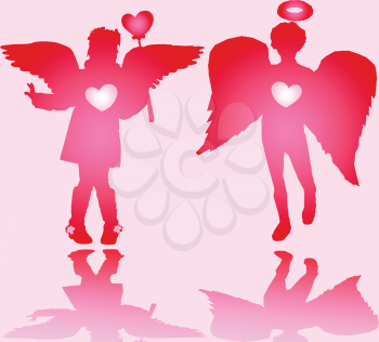 Royalty Free Clipart Image of a Pair of Valentine Angels on Pink