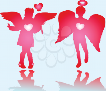 Royalty Free Clipart Image of Red Angels in Silhouette