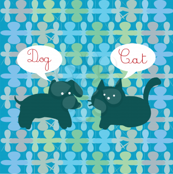 Royalty Free Clipart Image of a Dog and Cat With the Words Above Their Heads