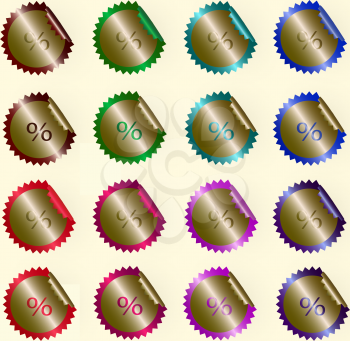 Royalty Free Clipart Image of Gold Stickers With Percent Symbols
