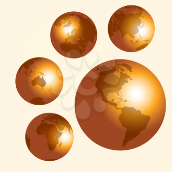 Royalty Free Clipart Image of Golden Globs Showing the Continents