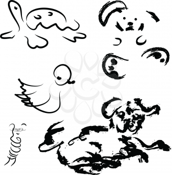 Royalty Free Clipart Image of Simple Animal Sketches in Black