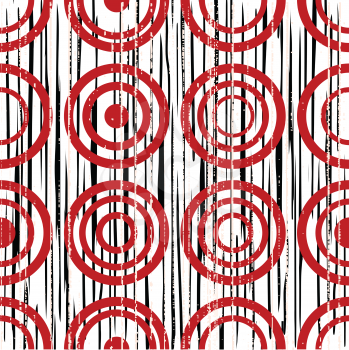 Royalty Free Clipart Image of Red Circles on a Grunge Black Scratched Background