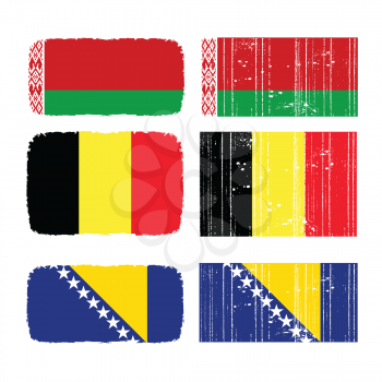 Royalty Free Clipart Image of Flags of Belarus, Belgium, Bosnia and Herzegovina
